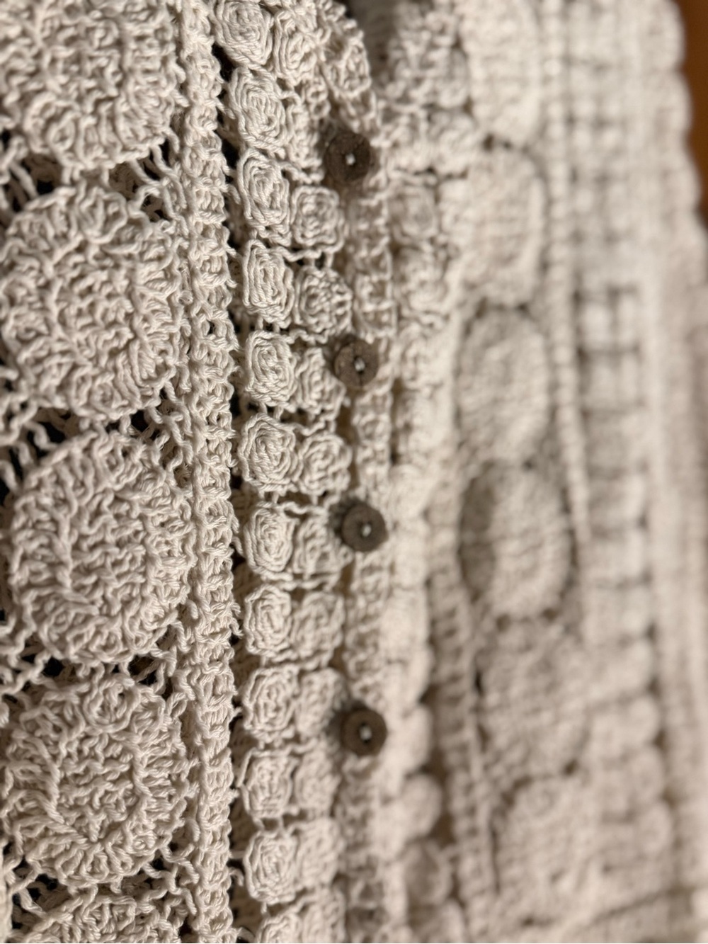 Rebellion Cream Crochet Fringe Button-Front Tunic - Picture 3 of 6